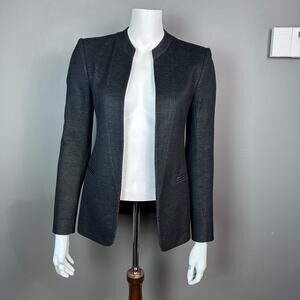 Theory blazer jacket women's size 0 wool cotton gray slim tailored corpcore